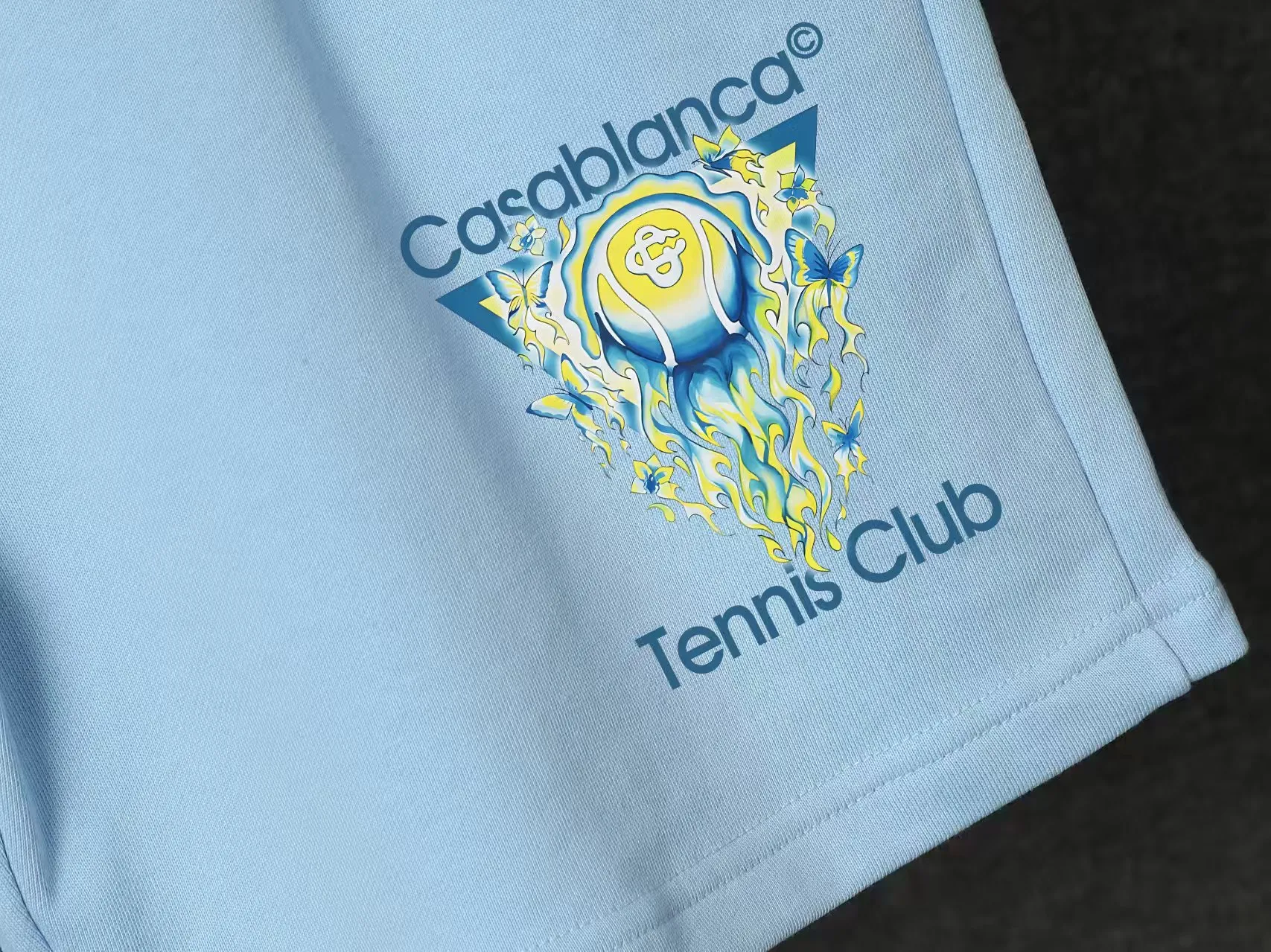 CASABLANCA Casa shorts Printing technology Original development Using gram custom terry fabric Upper body is comfortable Back pocket design Original turning details Made by domestic first-line brands Factory OEM Workmanship is impeccable Wash mark Main wheat Hang tag Complete packaging Sizes S.M.L.XL